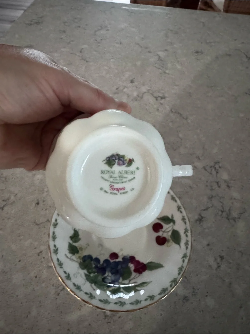 Royal Albert Grapes Porcelain Tea Cup & Saucer Set - Fruit Pattern, Gold Trim